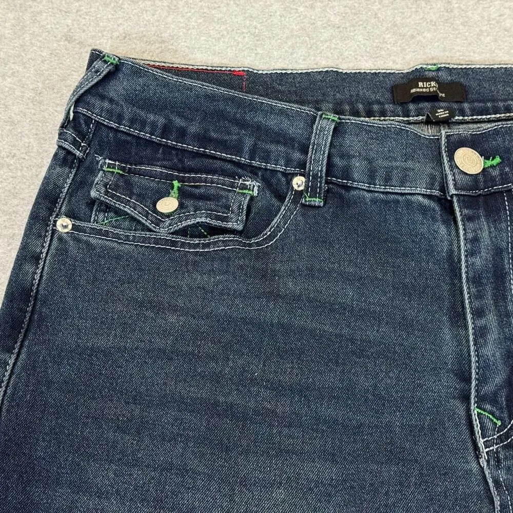 True Religion Ricky SN Flap Relaxed Straight Jeans Dark Woodland Wash 36x34 NWT
